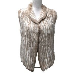 Joie Rabbit Fur Vest Womens XS Beige White Stripe Classic Vanilla Girl Gorpcore